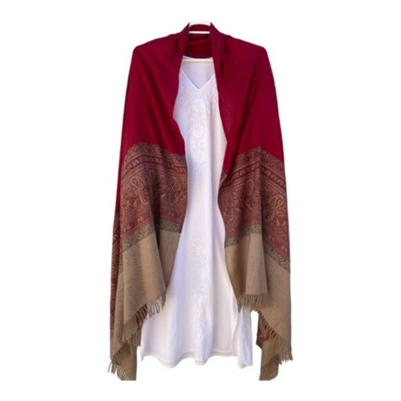 Indian Shawl Wool Blend / Throw Stole Paisley - Picture 3 of 9